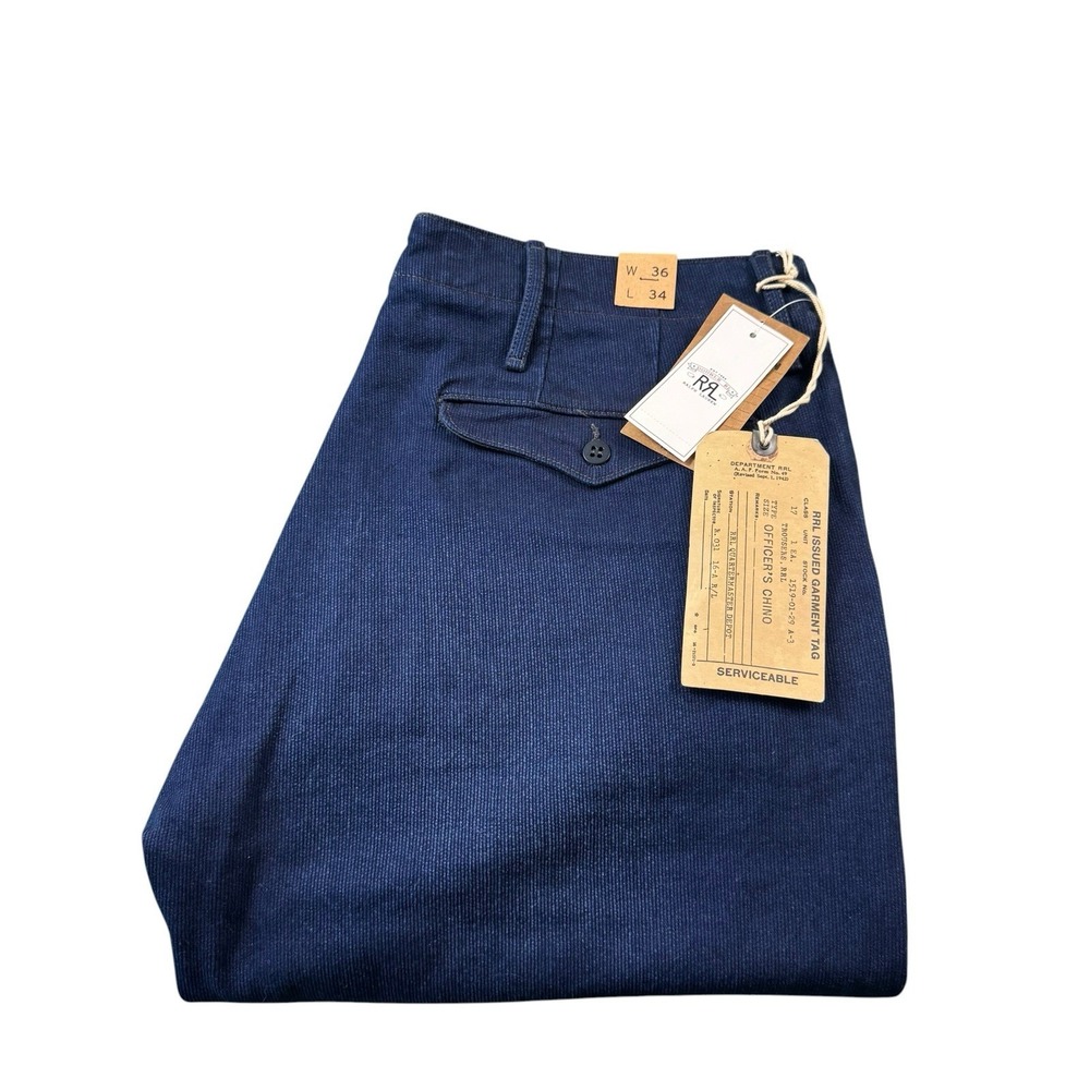 RRL Ralph Lauren Officer Indigo Fit Button Fly Men's Military Jeans 36x34 NWT